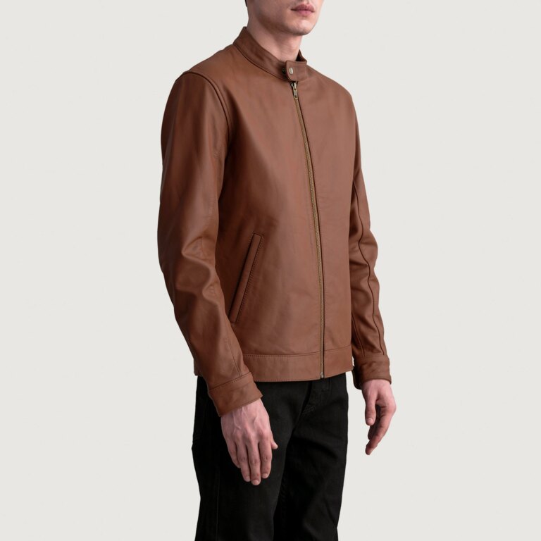 Mens Zen Matte Brown Leather Biker Jacket Side Pose-3-1724074436204